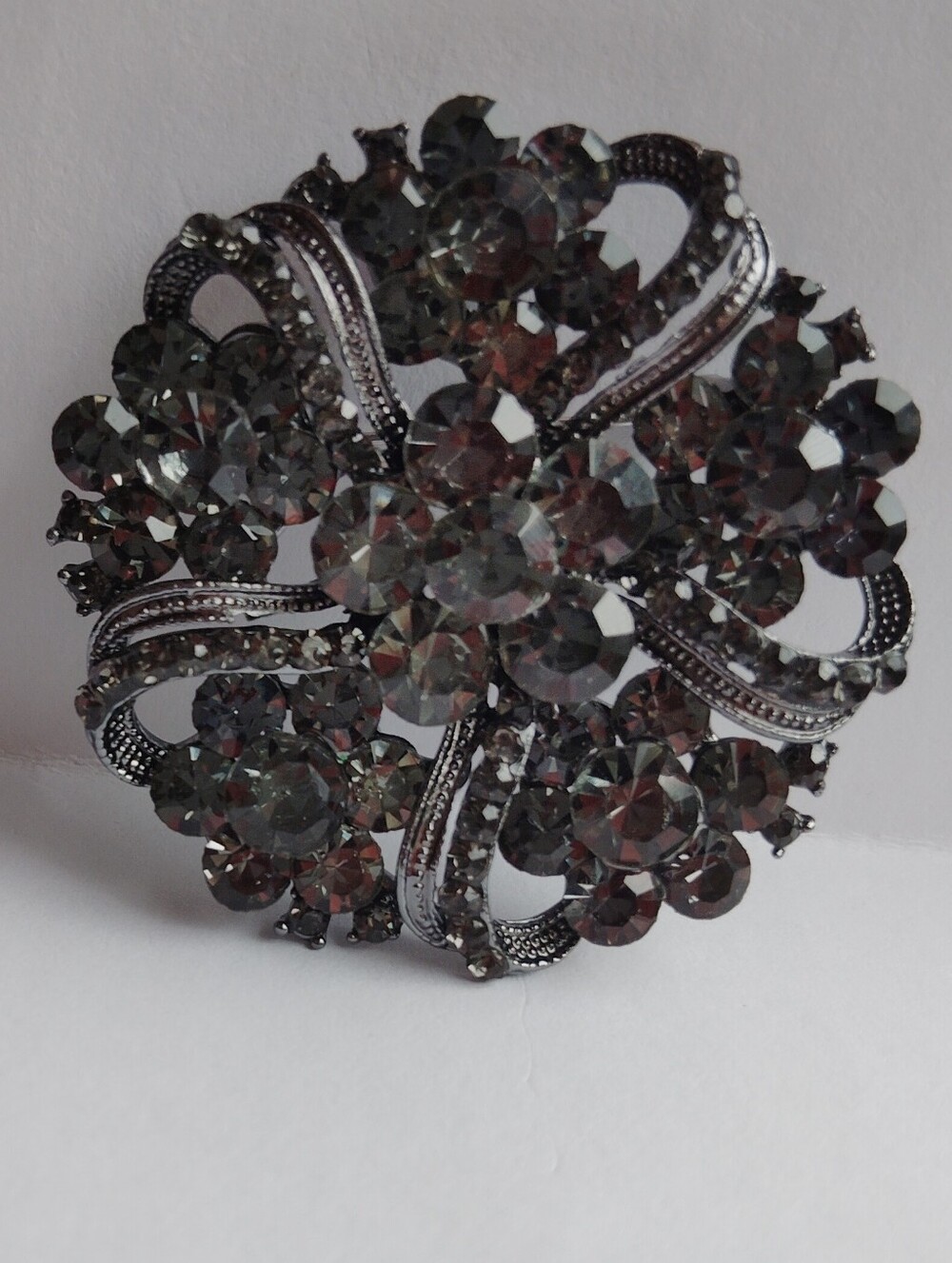 New Sparkling Black Crystal Floral Starburst Brooch